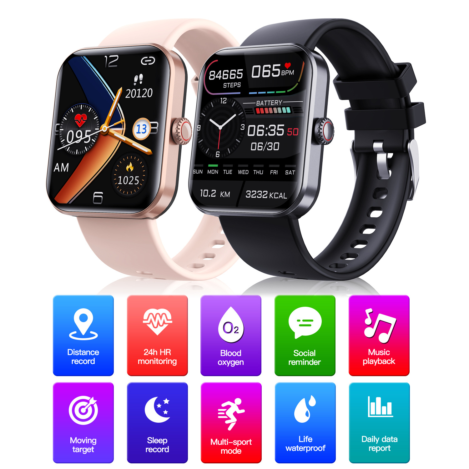 Smart watch fitness heart rate blood oxygen sleep pedometer